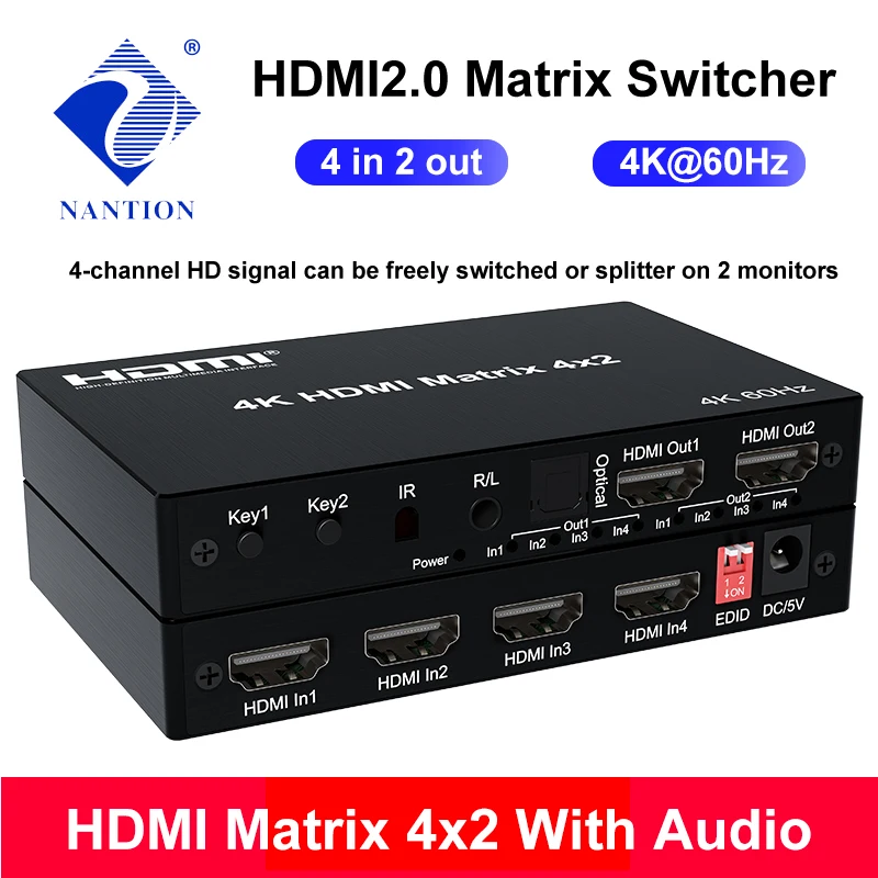 4k 60hz hdmi2 0 matrix 4x2 hdmi matrix with toslink hdmi audio