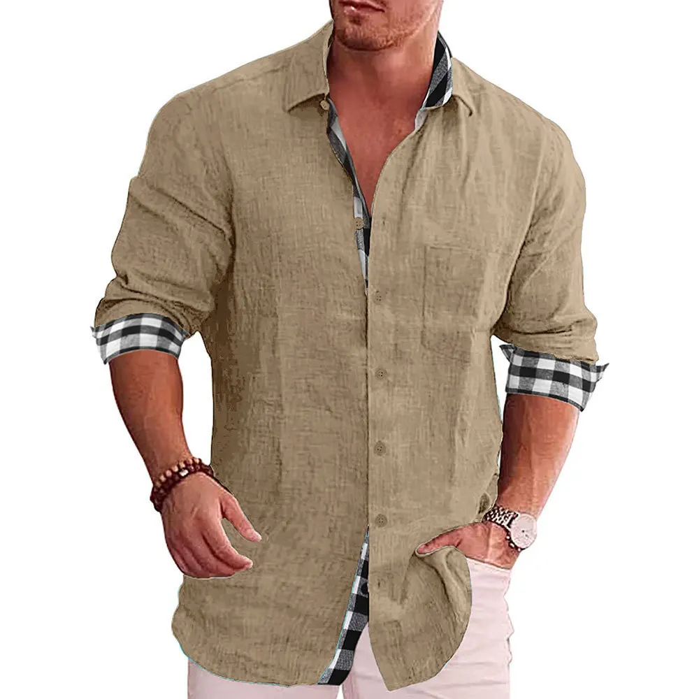Cotton Linen Plaid Shirt for Men Summer Office Wear