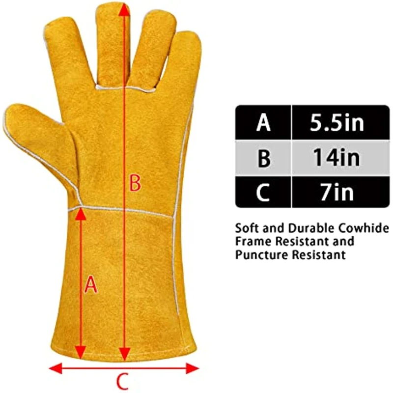 Gants de soudage en cuir à manches longues de 14 pouces, bleu résistant à  la chaleur/au feu pour bâton, Mig,Tig, BBQ, gril, cheminée, poêle à bois -  AliExpress