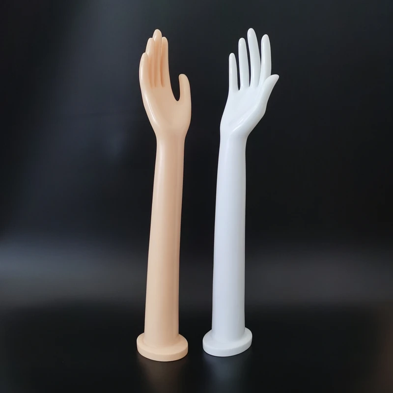 60cm 길이 여성용 오른손 모델 보철 손 긴팔 디스플레이 슬리브 아이스 슬리브 기침 방지 장갑 지지대 흰색 피부색