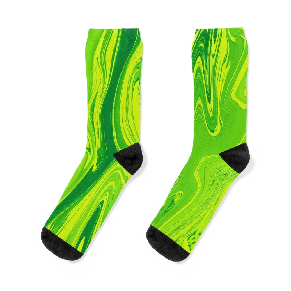 Lime Green Liquid Marble Swirls Socks warm socks golf hiking Socks Man Women's