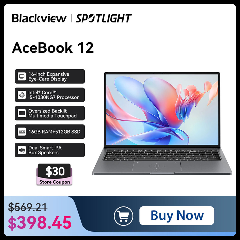  [World Premiere] Blackview AceBook 12 Win 11 Pro Laptop 16'' 19201200 Display, Intel I5-1030NG7 Notebook, 16GB 512GB, 5000mAh 