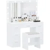 Vanity Desk with Stool, Makeup Table with Lighted Mirror, Brightness Adjustable, Dressing with Drawers, Bedroom Vanity Table Set 6