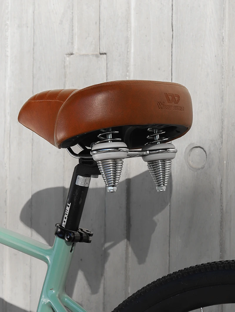 WEST BIKING Breiter Fahrradsattel Retro PU MTB Fahrradkissen Komfortabler Federstoßdämpfer Fahrradsattel Fahrradzubehör – Detail 8