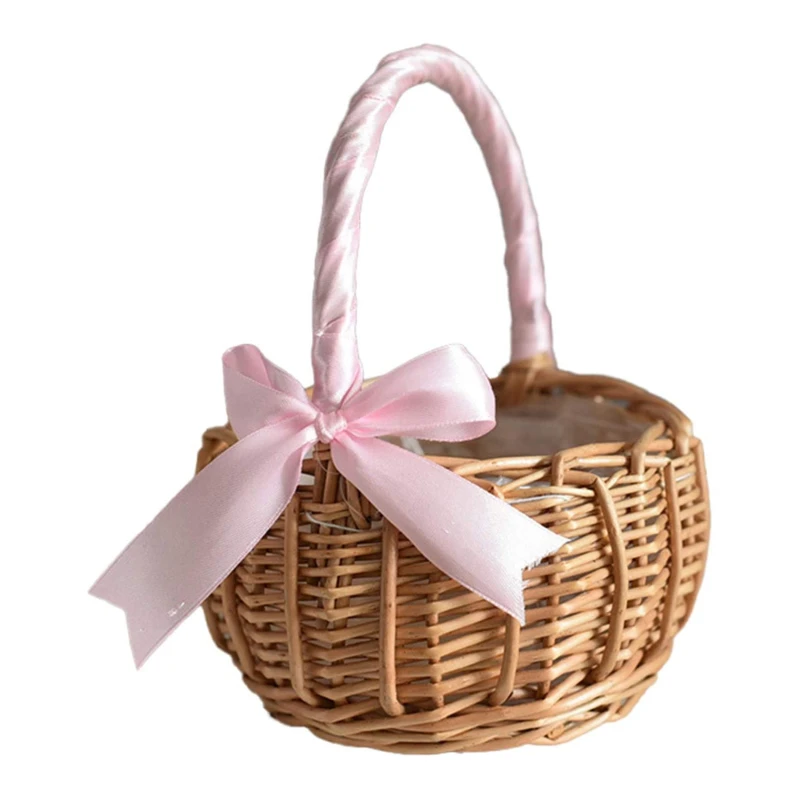 Elegant Hand-Woven Wicker Basket with Handle for Weddings and Home Decor