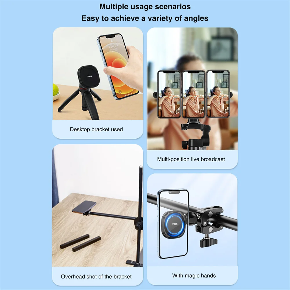 Vrig Mg-01 Mini 12/12 Pro/12 Pro Max 자기 전화 홀더 용 Magsafe  1/4 나사 마운트 홀더 용 강력한 자기