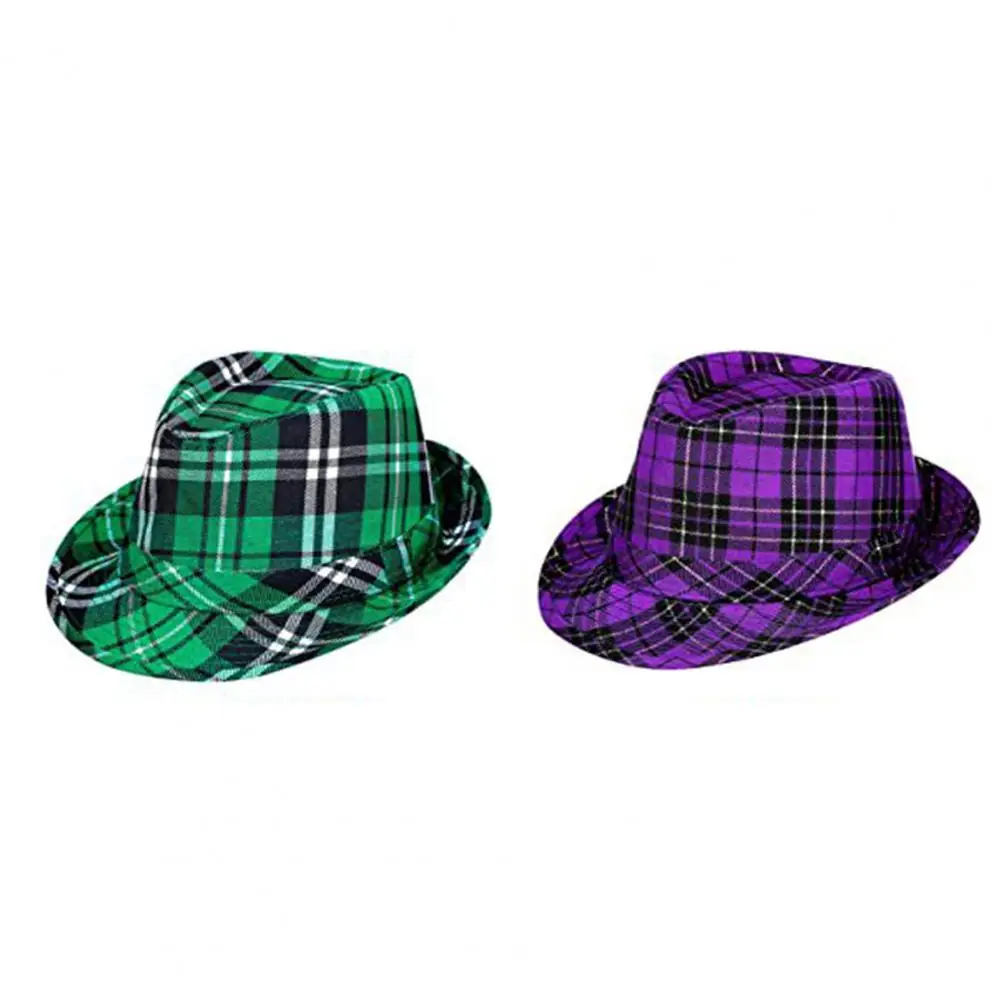 Irish Festival Costume Hat Plaid Green Colorfast Cosplay with Brim Saint Patrick Day Accessories Shamrock Bow-knot Suspender