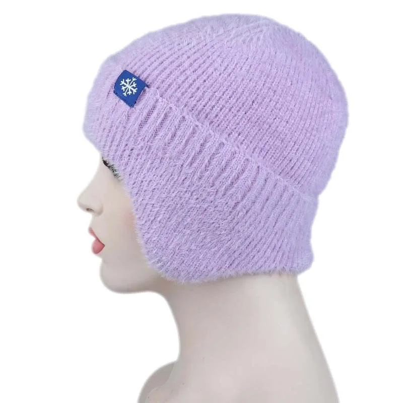 New Women Candy Colors Earflap Winter Hat Fashion Faux Fur Knitted Hat Kpop Style Soft Beanie Hats Female Streetwear Cap