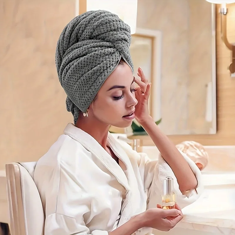 Microfiber Hair Towel Extra Large Wrap Quick Dry Hair Towel Wrap With Elastic Band , Ultra Absorbent Soft Hair Towel Wrap Turban