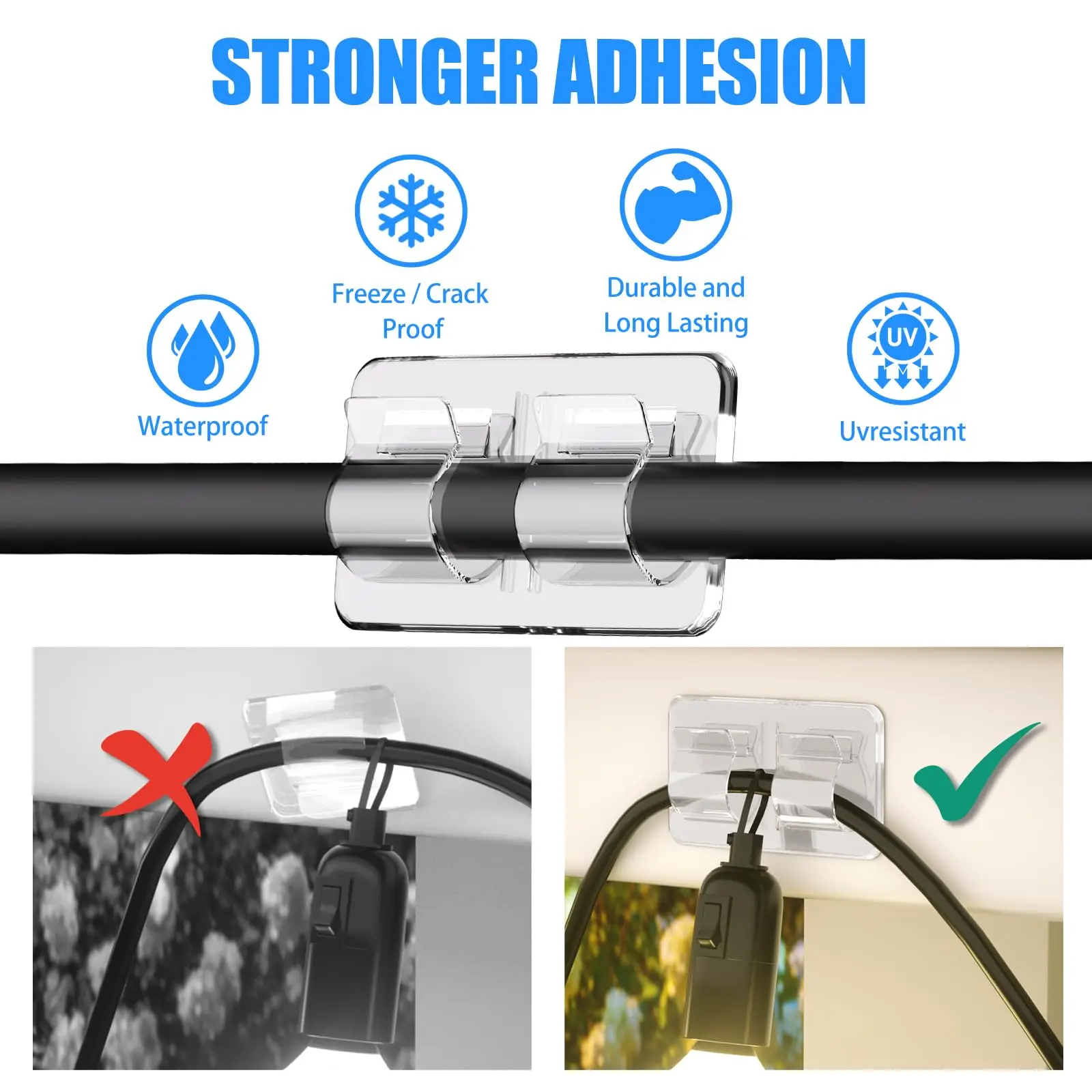 Hooks Outdoor String Lights Clip Heavy Duty Cable Clips Hanging Christmas Light UV-Resistant Clear Sticky Rope Organizer