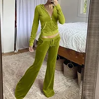 Ensemble de jogging en velours pour femme, sweat à capuche en velours, veste courte avec pantalon large, survêtements décontractés, automne, 2 pièces 2