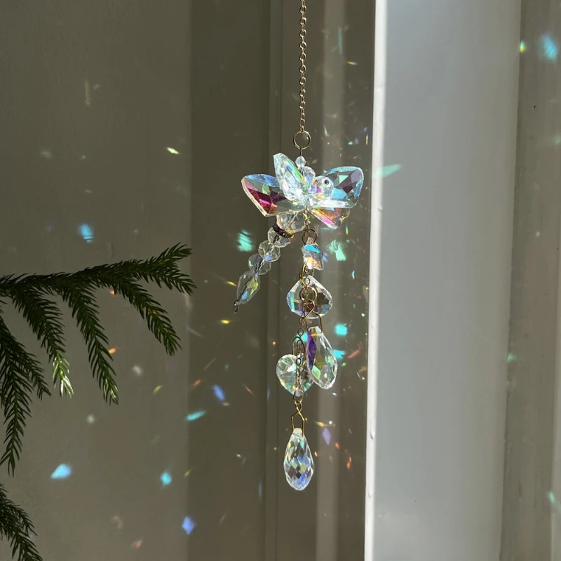 Courtyard Decoration Window Hanging Hand Woven Butterfly Dragonfly Crystal Wind Chime Pendant