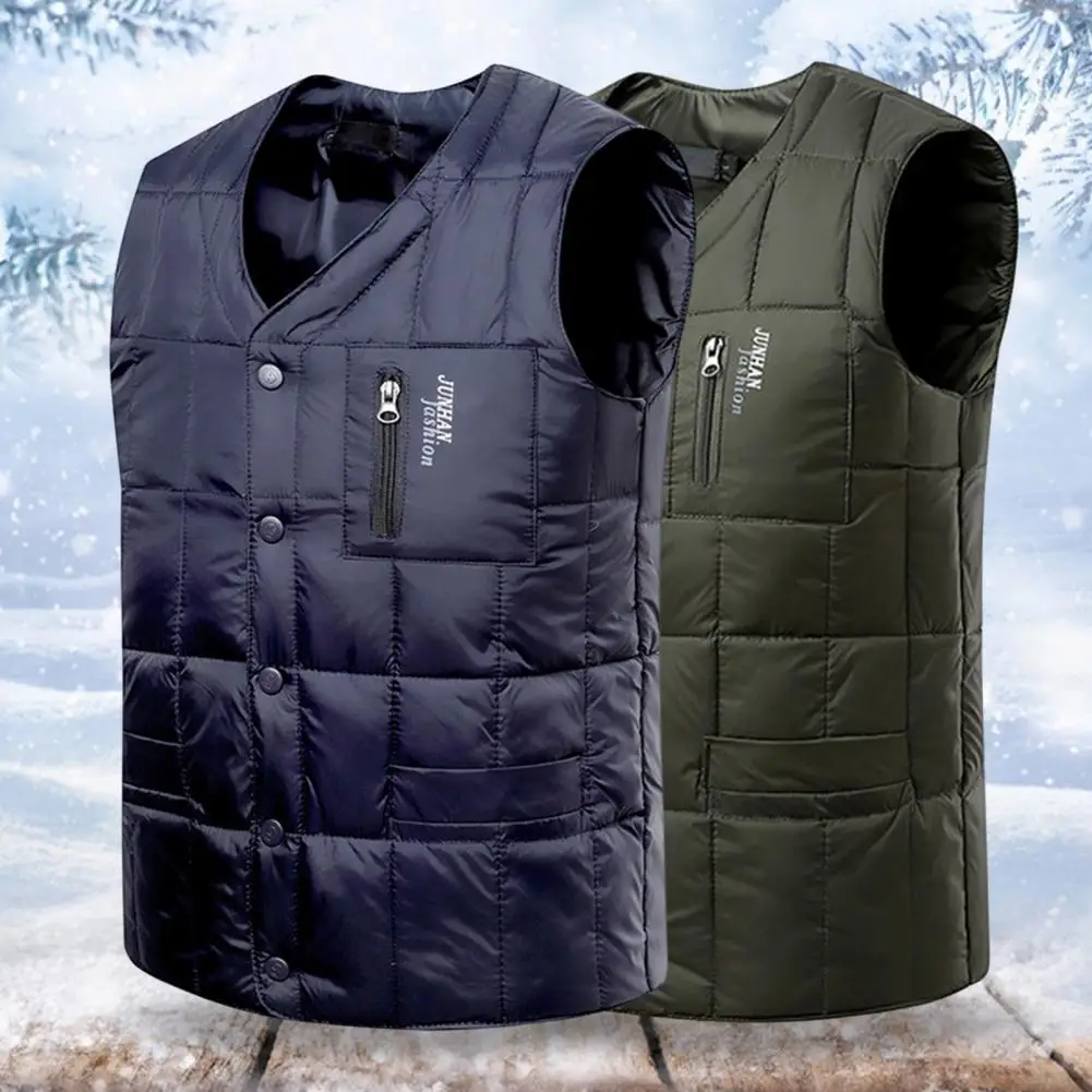 Men Winter Vest Single-breasted Sleeveless Solid Color Cardigan Zipper Decor Cold-proof V Neck Padded Plus Size Winter Cotton Co ear protector tactical headset shooting earmuff neck worn anti noise hunting building sleeping hearing protection sound proof