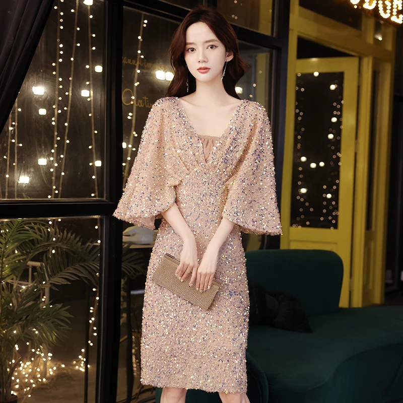 2023 New Evening Dress Women's Style Celebrity Pink Banquet Party Birthday Performance Host Gorgeous Sequin Dress