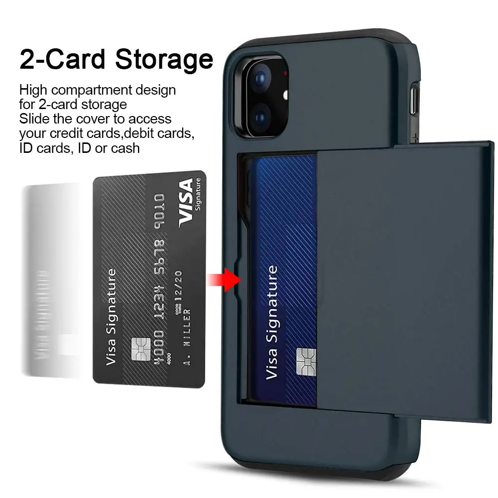Armor Shockproof Silicone Wallet Case with Sliding Hidden Card Slot