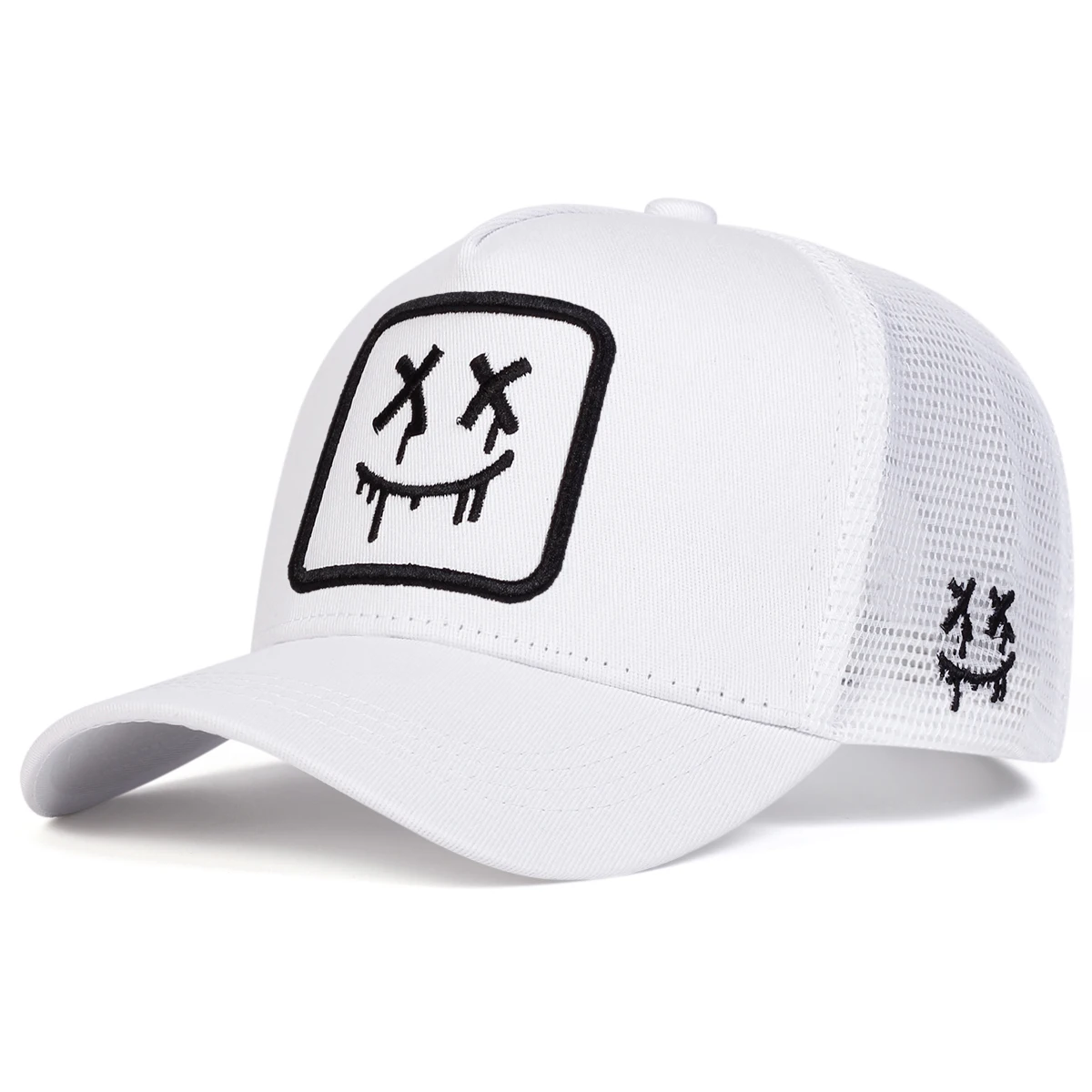 Unisex XX Baseball-Netzkappen mit lächelndem Gesicht und Stickerei, für Frühling und Sommer, für den Außenbereich, verstellbare Freizeithüte, Sonnenschutzhut – Detail 5