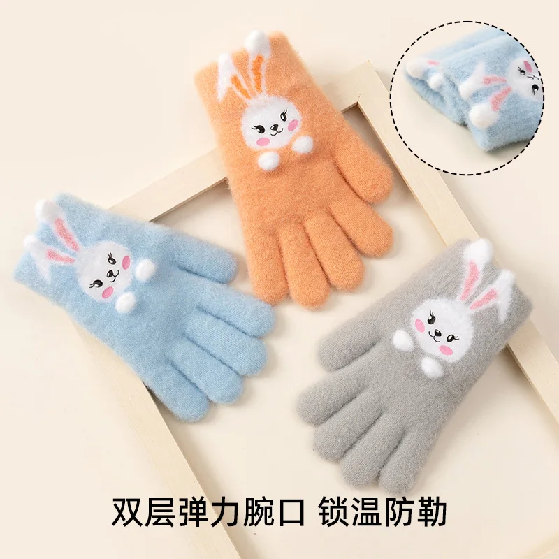 Cute cartoon gloves for little rabbits, knitted yarn for babies, cold resistant and warm gloves, children's gloves