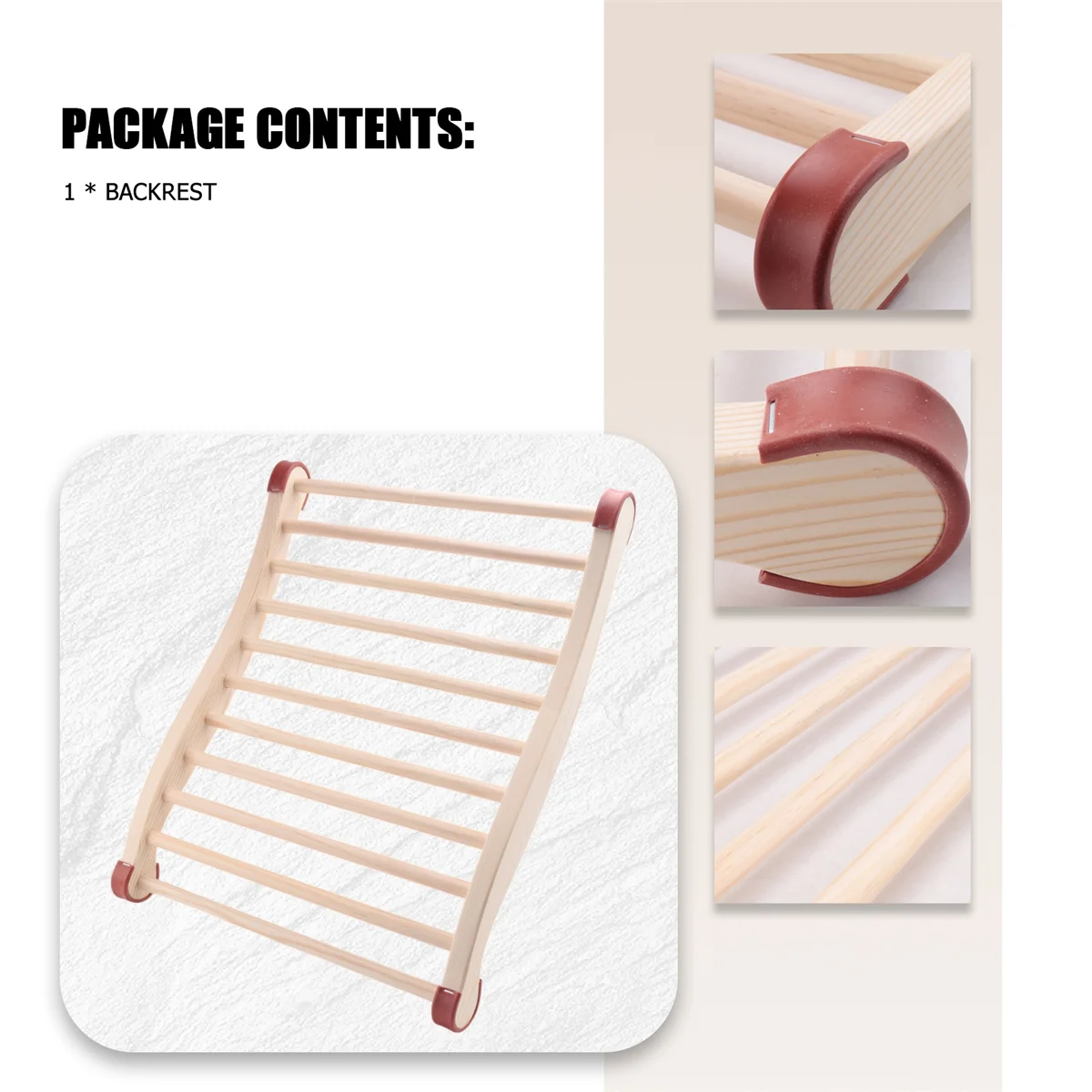 Sauna Backrest, Wooden Sauna Backrest, Ergonomic S-Shaped Backrest, Suitable for Sauna Recovery, Health and Relaxation XY 5
