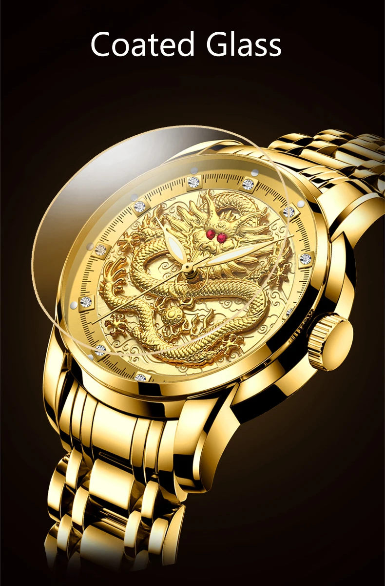 Fashion Quartz Men Watch Golden Mens Watches Top Brand Luxury Waterproof Stainless Steel Dragon Clock Male Relogio Masculino