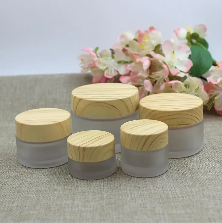 

5G frosted glass jar/bottle pot wooden shape lid gel/eye cream/sample/art nail/skin care/essence/moisturizer cosmetic packing