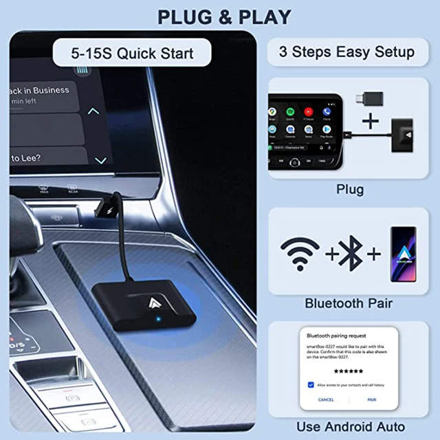 Wireless Android Auto Adapter, 2023 Upgrade 5Ghz WiFi Android Auto Dongle for Converting Factory Wired Android Auto to Wireless 4