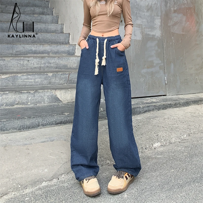 KoreanFashionStraightLegJeansWomanHighWaistFemaleClothing