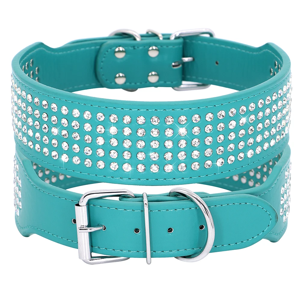 Glitzerndes Leder-Hundehalsband Mit Strass – Verstellbar Für Kleine Bis Große Hunde, Größe L (38-46 Cm)