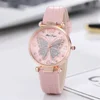 Casual Round Pointer Quartz Watch Cute Rhinestone Butterfly Pattern Dial Analog Dress Watch, Gift For Women Girls 5