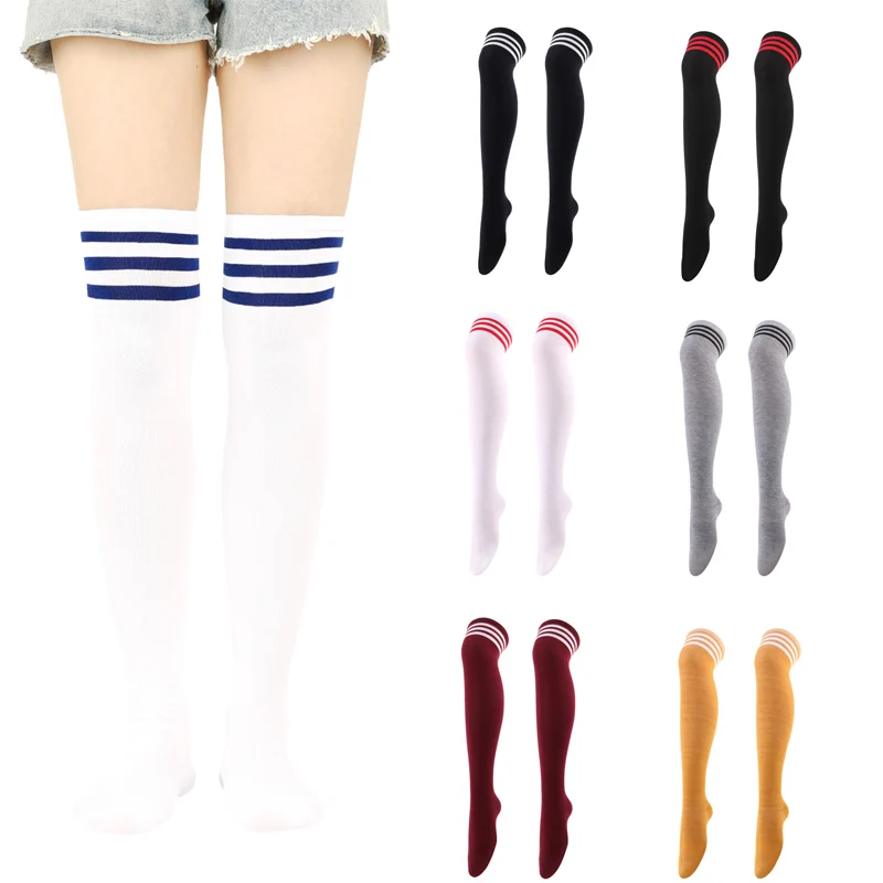 Womens Striped Socks Candy Colored Stripes Cotton Sexy Womens Long Socks Style Party Street Dancing Knee Sock Classic Striped Sport Socks