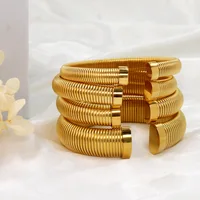 5PCS, Trendy 8mm16mm Wide Chunky Women Stainless Steel Cuff Bangle Attractive Spiral Texture PVD Gold Plated Bracelet Daily Wear 2