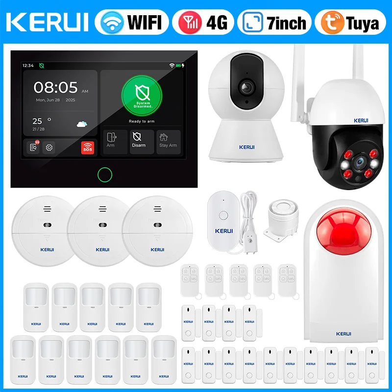 4G WIFI Home Alarm System 7 inch Large Touch Screen Alarm Panel Tuya Smart Anti-