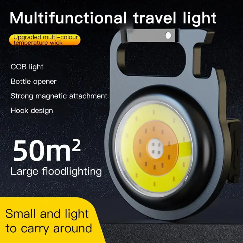 

Portable Mini Keychain Flashlight Outdoor Magnet COB Work Light USB Rechargeble Camping Lantern Built-in Battery Emergency Torch