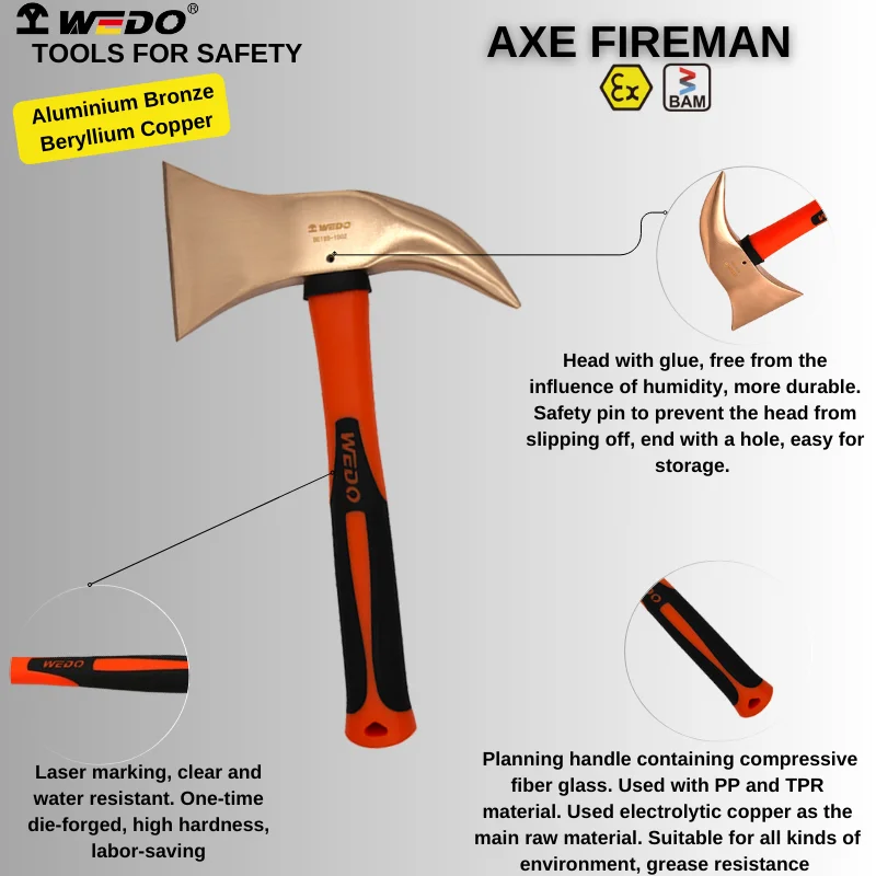 WEDO BAM ATEX FM Certificate Non-sparking Aluminium Bronze Beryllium Copper Fireman Axe