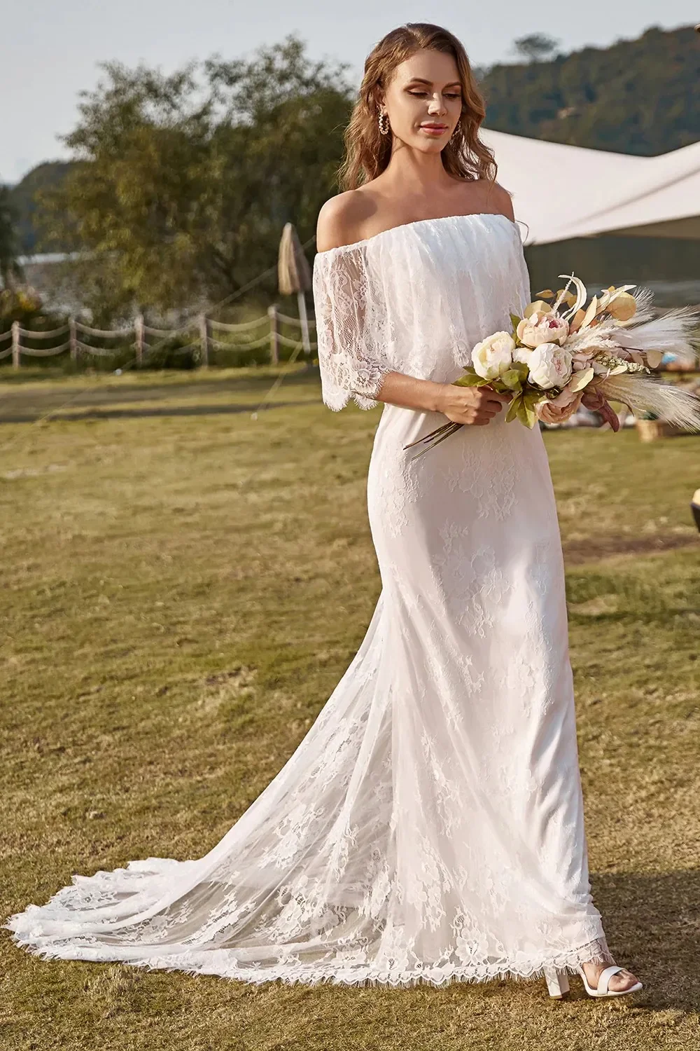 Sexy Halter Brigade Shooting Seaside Beach Location Mermaid Tail Light Wedding Dress