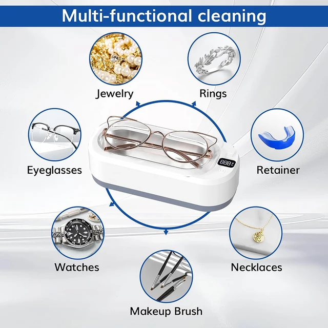 KUNPHY Ultrasonic Jewelry Cleaner 350ML 48KHz Professional Ultrasonic Cleaner Machine with 3 Digital Timer Sonic for Glasses 4