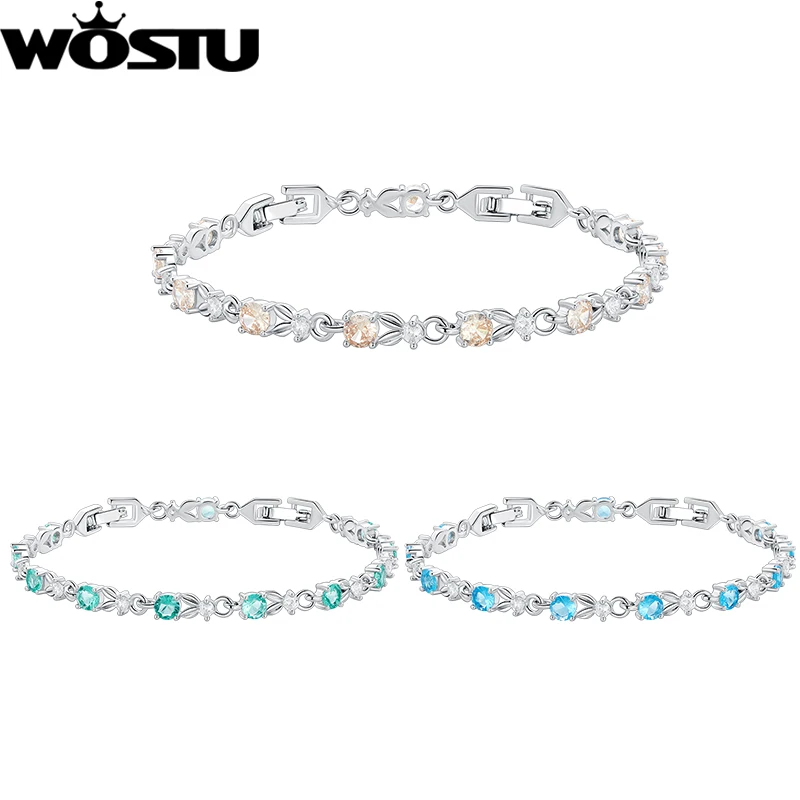 

WOSTU Sparkle Zircon Bracelets Simple Leaf Shaped Copper Chain Rabbit Fairy Tale Birthday Gift for Women Original Adjustable