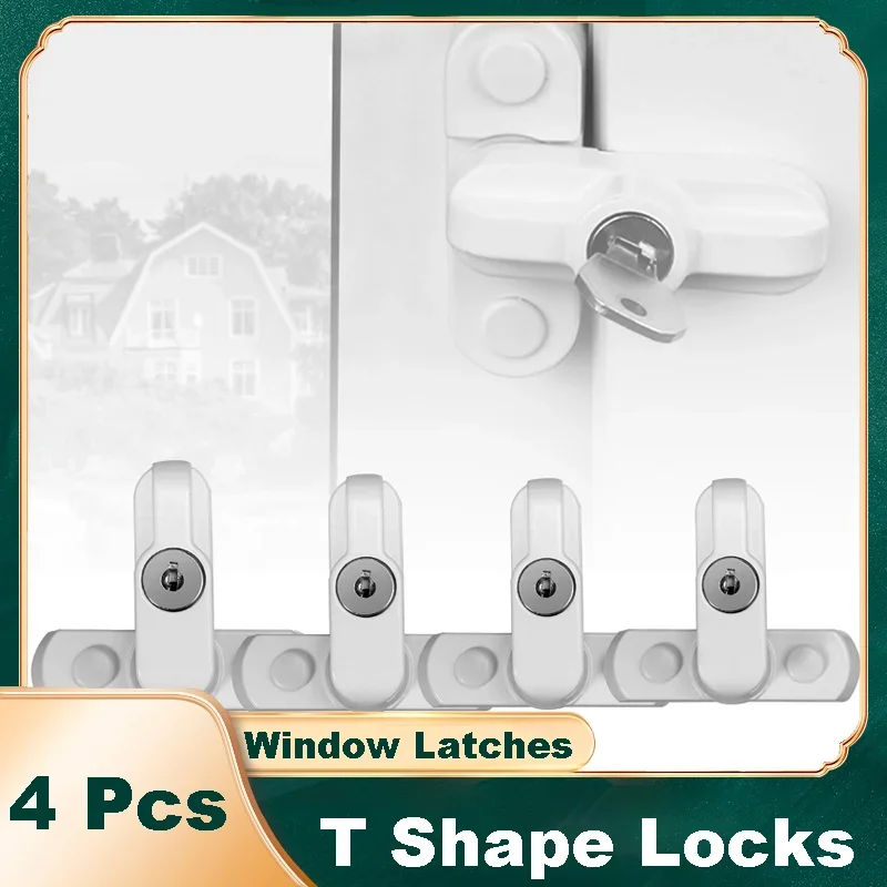4 Pcs UPVC Door Window Restrictor Lock with Screws Security Window Sash Lock Latch with Key for Home Security Child Safe Protect