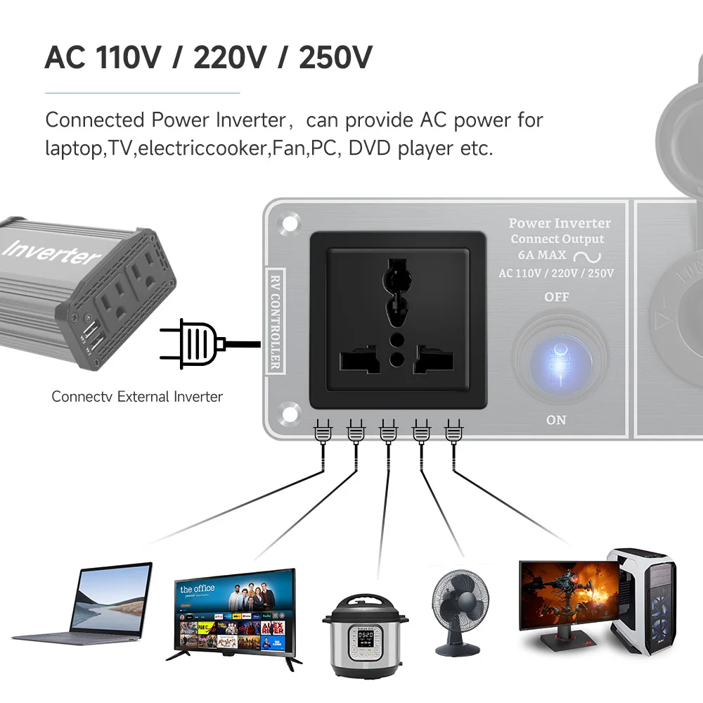 Interruttore a levetta pannello in alluminio multifunzione interruttore Dimmer LED 12V 24V per RV Dual Port USB QC3.0 per rimorchi da viaggio per Yacht