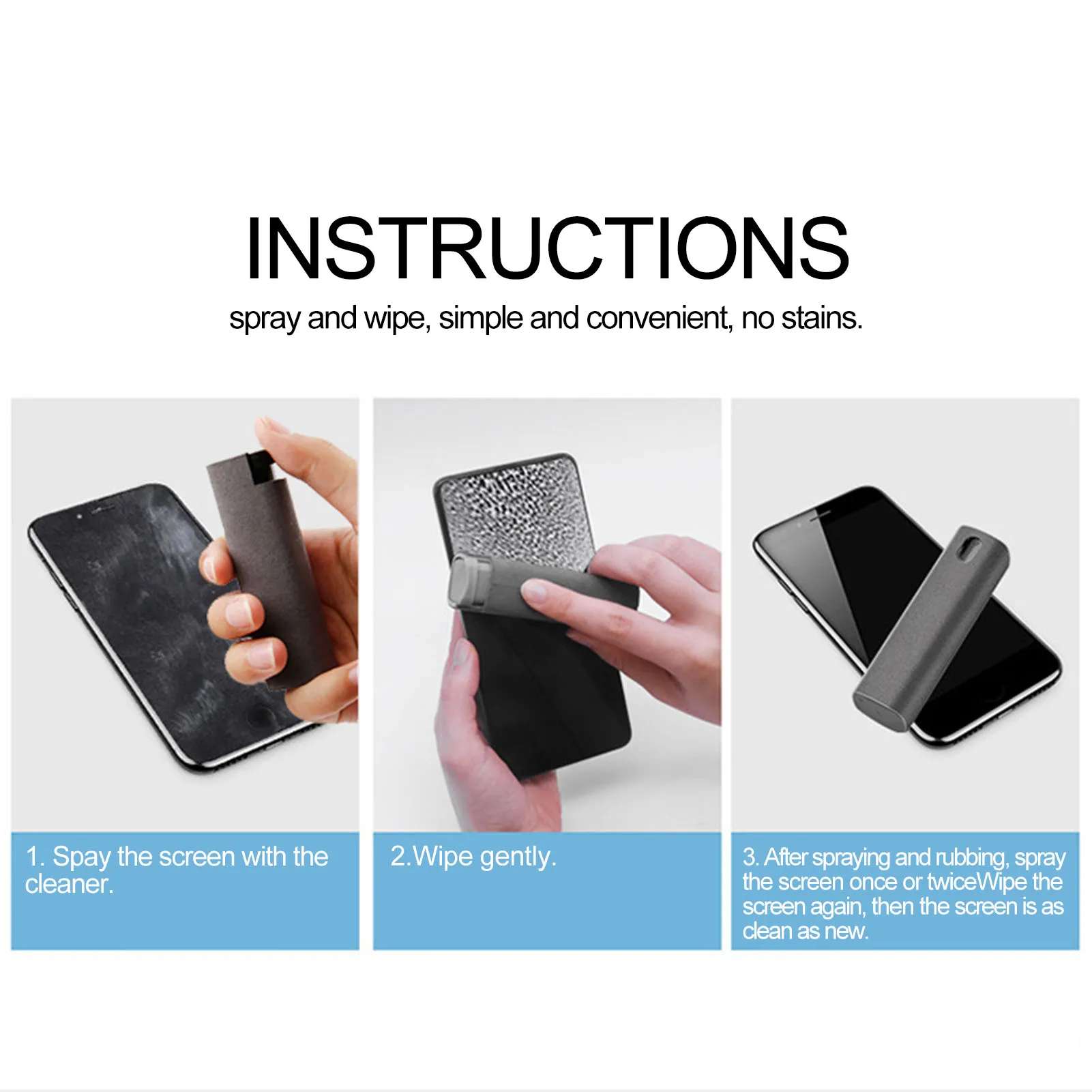2 In 1 Phone Screen Cleaner Spray Computer Screen Dust Removal Microfiber Cloth Set Cleaning Artifact Without Cleaning Liquid Screen Cleaner Solution
