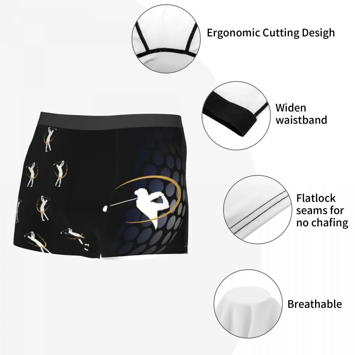 Golf Golfing Underwear Men Printed Custom Golfer Sport Boxer Briefs Shorts Panties Breathable Underpants