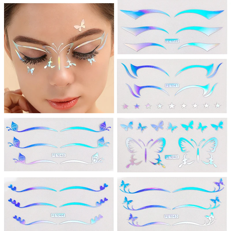 Laser Eyeliner Stickers Party Silver Eye Makeup Decorations Music Festival Fashion Butterfly Stars Temporary Tattoo Stickers