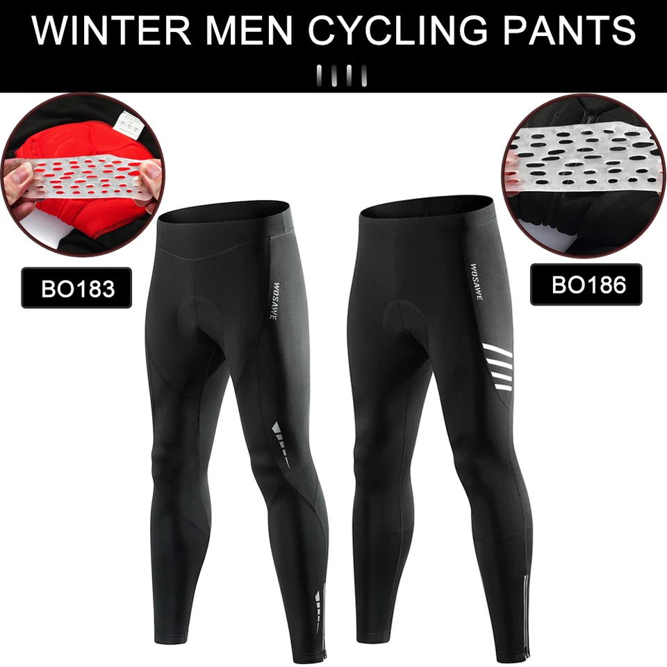 WOSAWE Pantaloni da ciclismo da uomo in pile sottile leggings termici per bici imbottiti pantaloni lunghi MTB per autunno inverno, Nero , S
