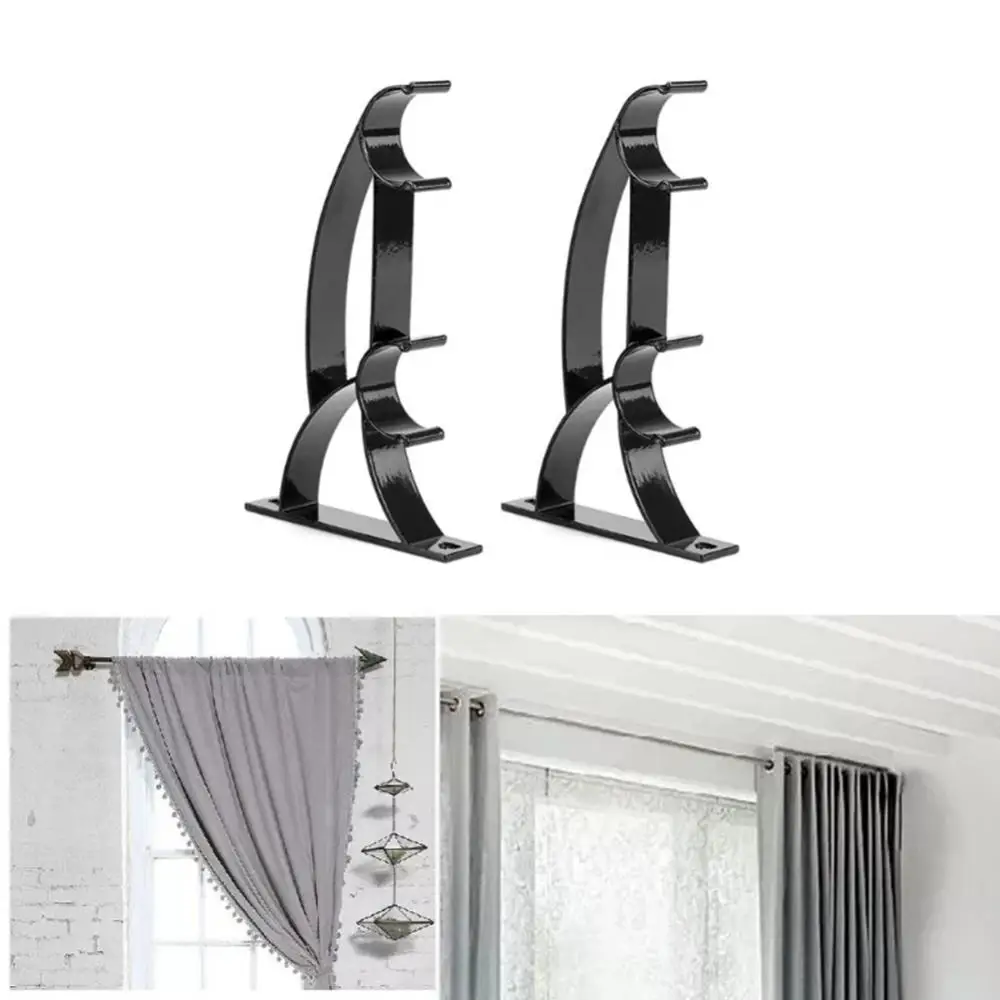 Description Picture 2 of itemHome 2pcs/set Aluminum Curtain Pole Bracket Double Rod Holder Heavy Duty Metal Durable Base Rod Pole Window-Dressing Hardware