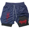 Anime Berserk 2 in 1 Gym Shorts for Men Active Athletic Compression Shorts 5 Inch Quick Dry Stretchy Training Fitness Workout 6