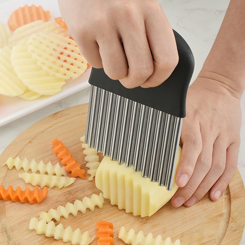 French Fries Cutter Potato Slicer Wavy Knife Wave Chopper Serrated Crinkle  Chipper Slicing Chips Making Tool Vegetable Fruit