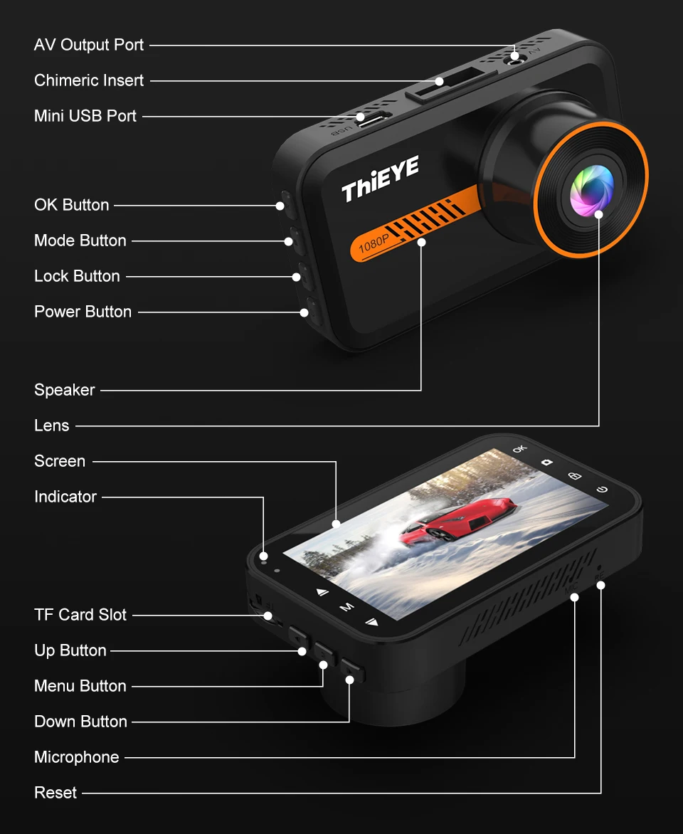 3.0 Inch Dash Cam Dual Lens 1080P HD Recording Car Camera