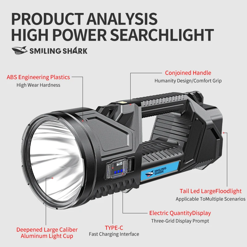 1pcs SMILINGSHARK ST5123 Powerful Solar Searchlight, Rechargeable