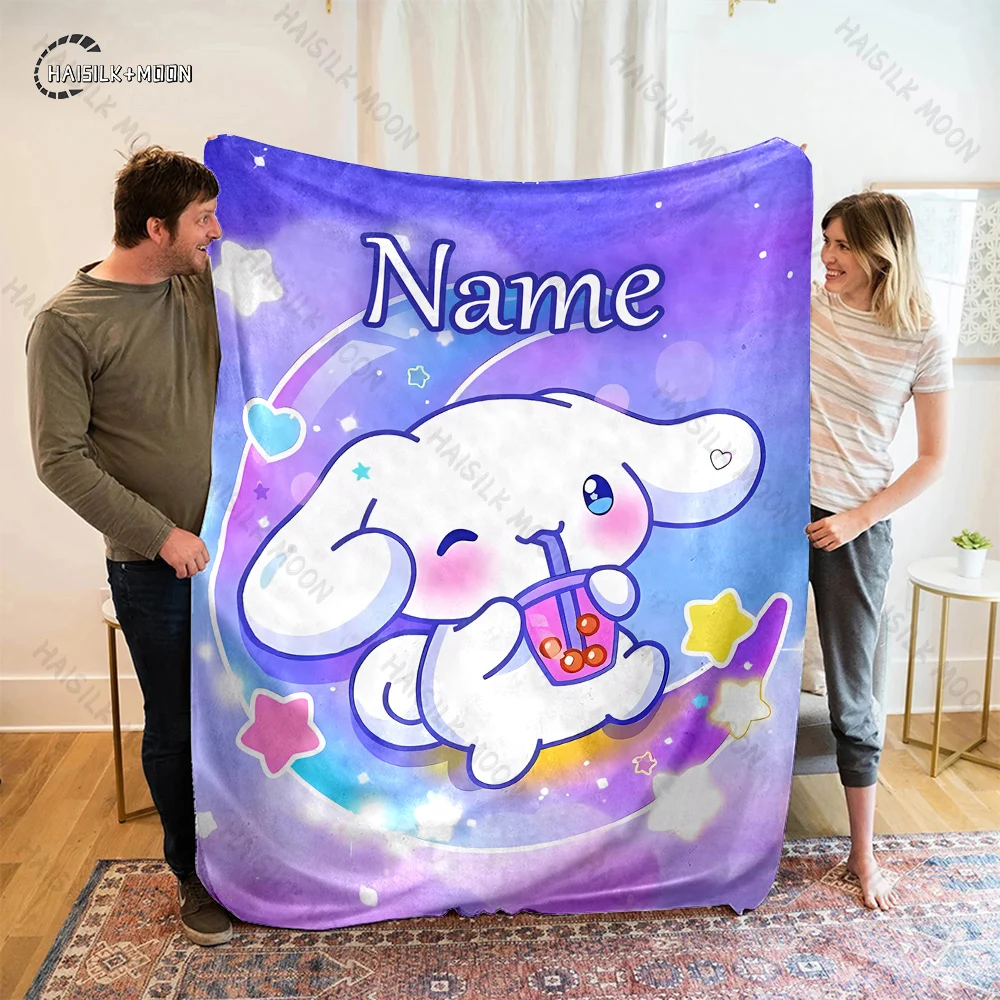 Custom Name Personalized Blanket Sanrio Cinnamoroll Fluffy Soft Flannel Sofa Adult Blanket Office Lunch Break Blanket Kid Gift 6