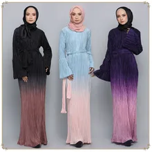 

Women Long Winter Dress Gradient Color Fashion Pleated Muslim Hijab Dress Abaya Turkey Jalabiya Dress Islam Moroccan Caftan