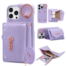 Luxurious Chain Strap Phone Case Wallet with Detachable Cardholder and Multiple Card Slots - iPhone 15 (Purple)